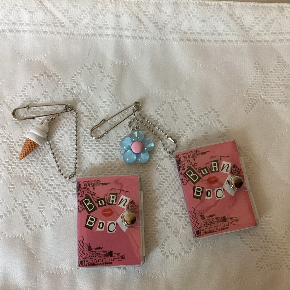 Burn Book Mini Notebook Keychain with Blue Flower & Ice Cream Charms